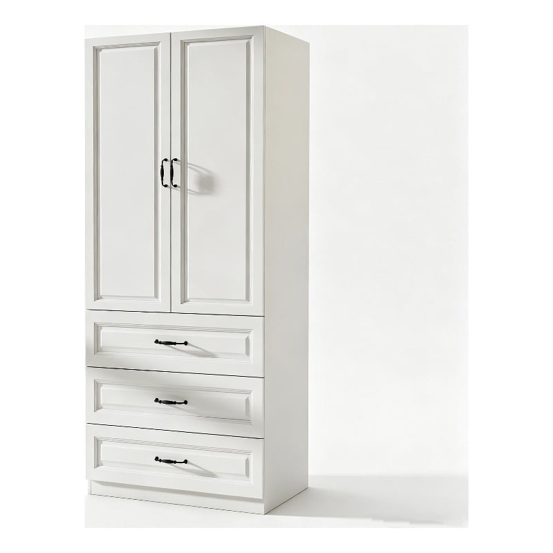 Wardrobe Armoire with 3 Drawers & Hanging Rod White