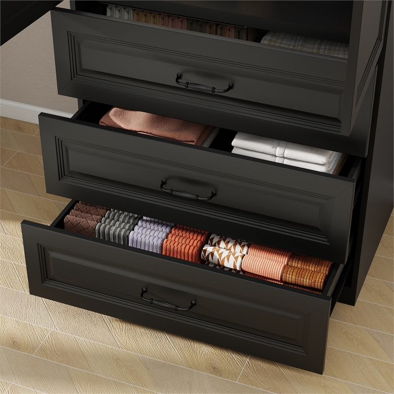 Wardrobe Armoire with 3 Drawers & Hanging Rod Black