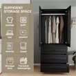 Wardrobe Armoire with 3 Drawers & Hanging Rod Black