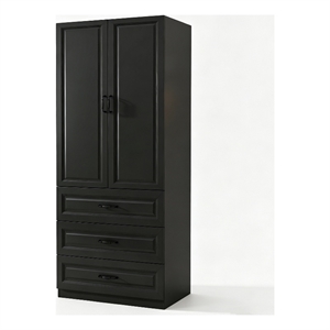 Wardrobe Armoire with 3 Drawers & Hanging Rod Black