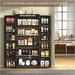 Farmhouse Pantry Cabinet with LED Light & Barn Doors Dark Gray Wood