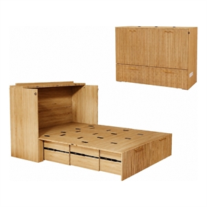 Full Size Murphy Cabinet Bed with Charging Station Light Wood Finish