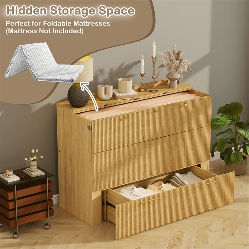 Full Size Murphy Cabinet Bed with Charging Station Light Wood Finish