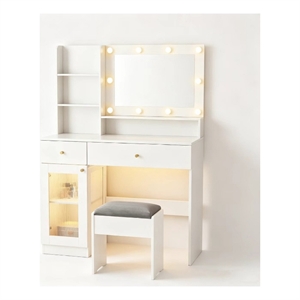 Makeup Vanity Desk with Lighted Mirror & Charging Station White