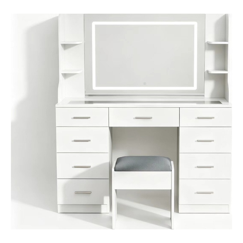 Vanity Table with Mirror and Charging Station & 8 Drawers White