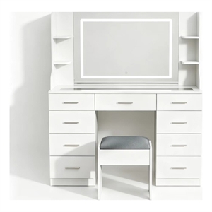 Vanity Table with Mirror and Charging Station & 8 Drawers White
