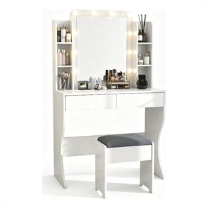 Vanity Desk with Lighted Mirror & Charging Station White