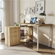 L-Shaped Computer Desk with File Drawers & Shelves Light Wood Finish