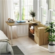 L-Shaped Computer Desk with File Drawers & Shelves Light Wood Finish