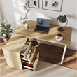 L-Shaped Computer Desk with File Drawers & Shelves Light Wood Finish