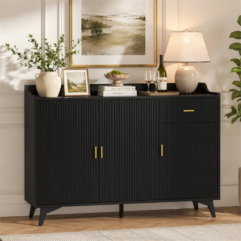 Modern Sideboard Buffet Cabinet with Adjustable Shelves Black