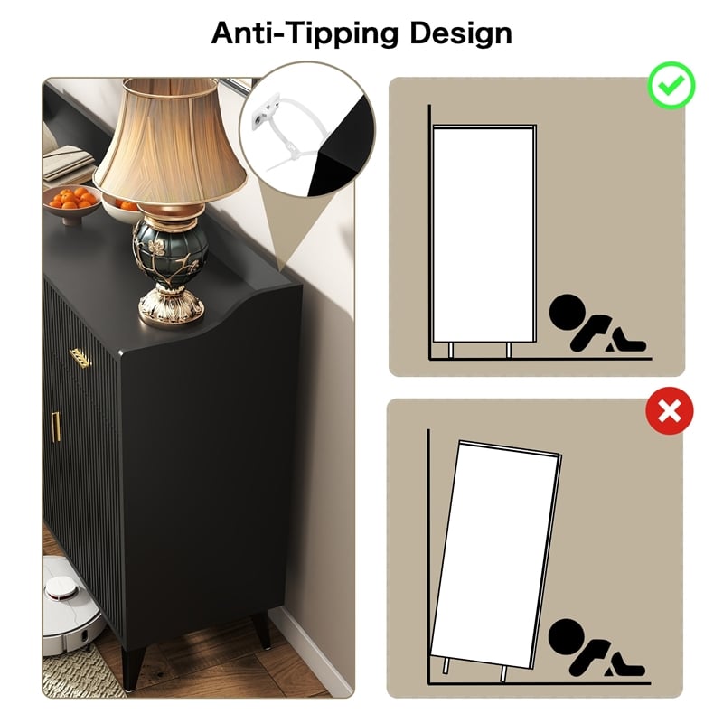 Modern Sideboard Buffet Cabinet with Adjustable Shelves Black