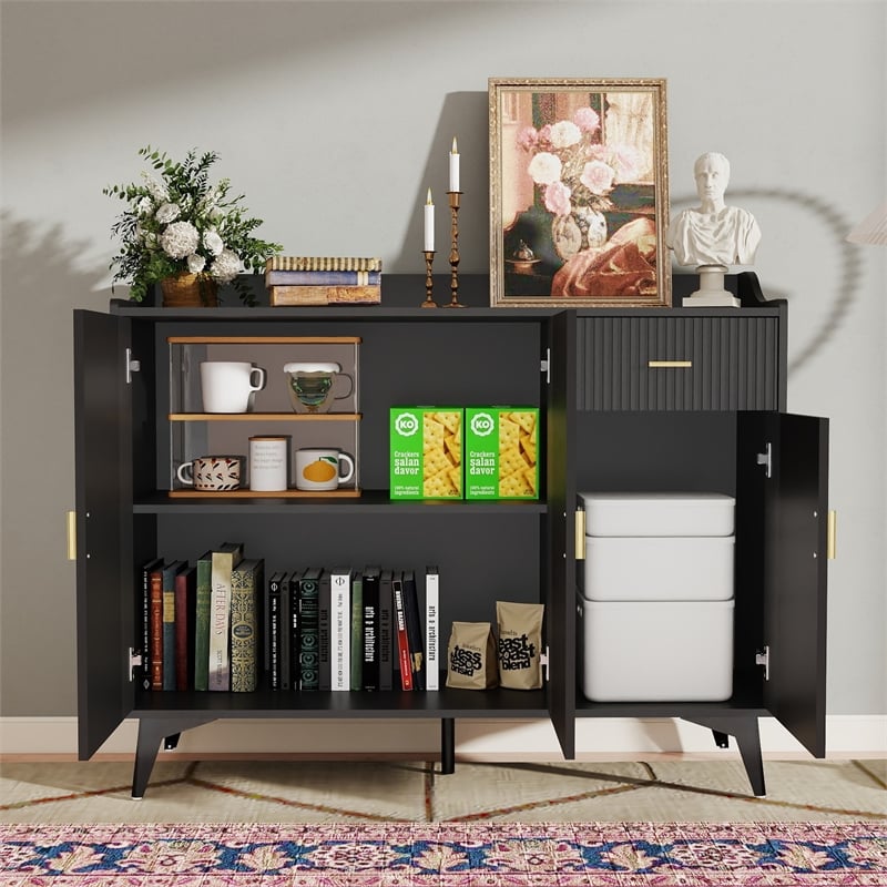 Modern Sideboard Buffet Cabinet with Adjustable Shelves Black