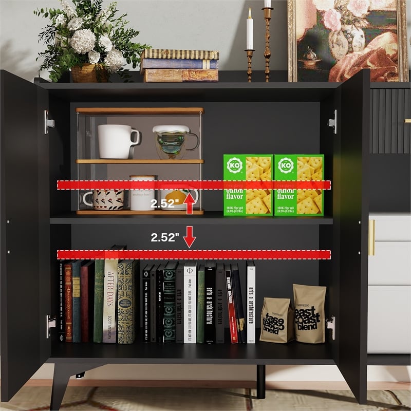 Modern Sideboard Buffet Cabinet with Adjustable Shelves Black