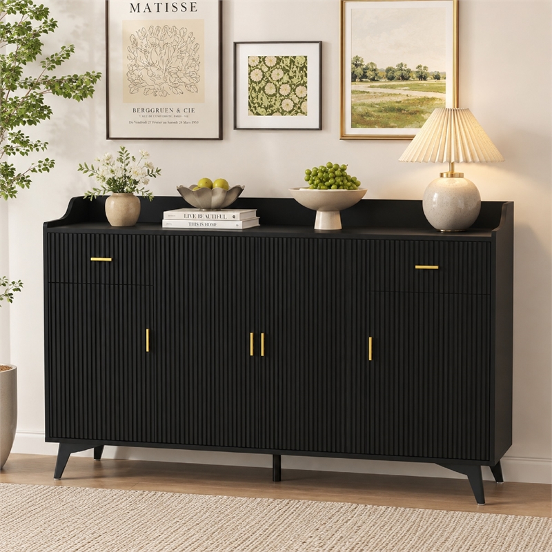 Modern Sideboard Cabinet with 4 Doors & 2 Drawers Black