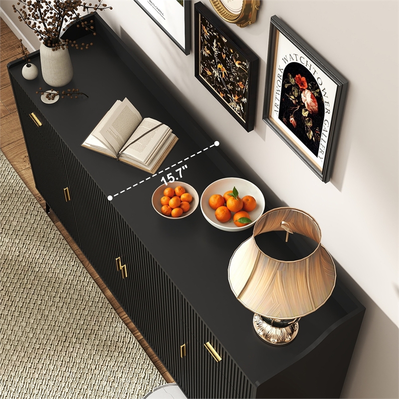 Modern Sideboard Cabinet with 4 Doors & 2 Drawers Black