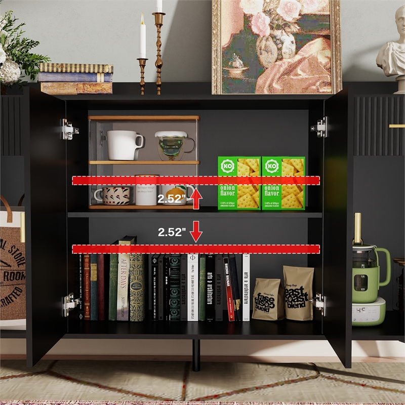 Modern Sideboard Cabinet with 4 Doors & 2 Drawers Black