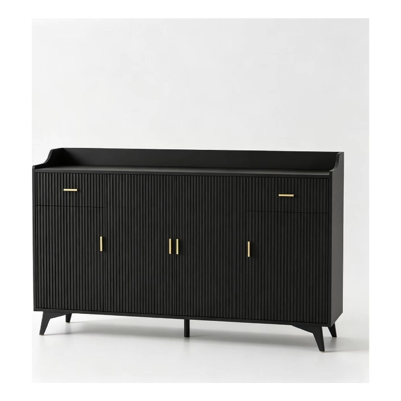 Modern Sideboard Cabinet with 4 Doors & 2 Drawers Black
