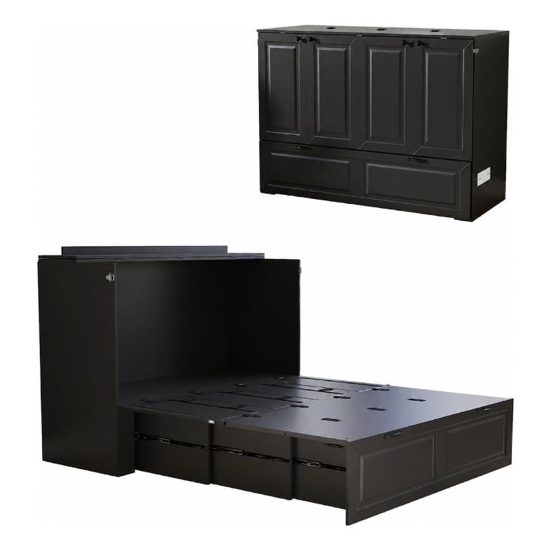 Full Size Murphy Bed Cabinet with Charging Station Black
