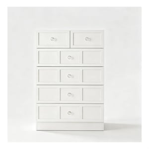 Modern 5 Drawer Dresser Chest with Crystal Knobs White