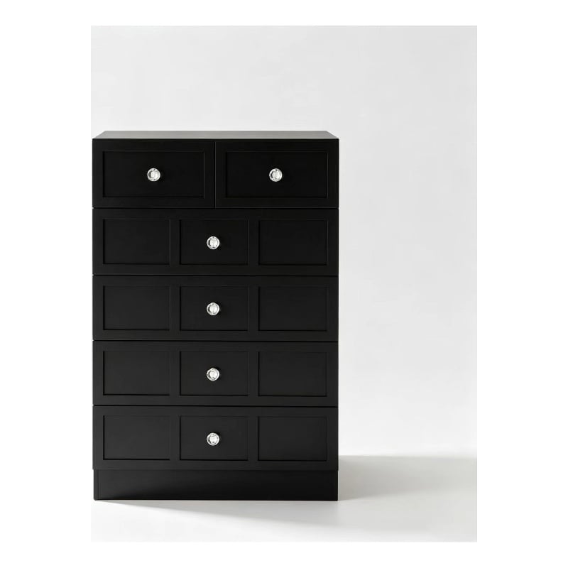 Modern 5 Drawer Dresser Chest with Crystal Knobs Black