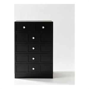 Modern 5 Drawer Dresser Chest with Crystal Knobs Black