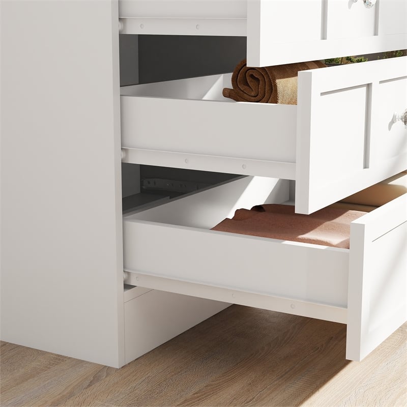 Modern 8 Drawer Dresser with Crystal Knobs White