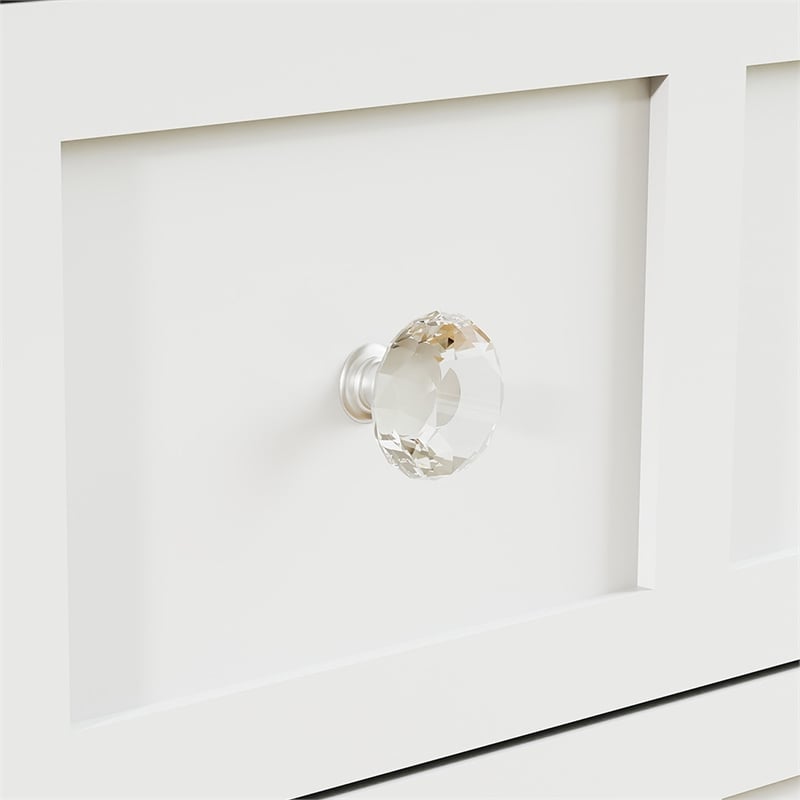 Modern 8 Drawer Dresser with Crystal Knobs White
