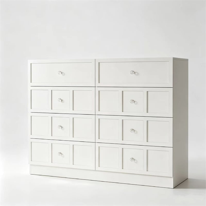 Modern 8 Drawer Dresser with Crystal Knobs White
