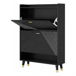 Modern Flip Down Shoe Cabinet with 2 Drawers for Entryway Black