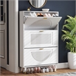 Modern Fluted Flip Drawer Shoe Cabinet for Entryway White