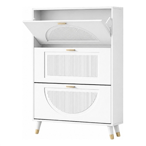 Modern Fluted Flip Drawer Shoe Cabinet for Entryway White