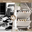 Modern Slim Shoe Cabinet with 2 Flip Drawers & Metal Legs White