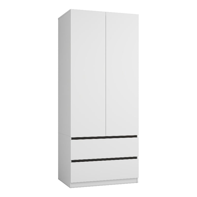 Modern Armoire Wardrobe Closet with 2 Doors & 2 Drawers White