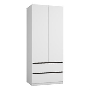 Modern Armoire Wardrobe Closet with 2 Doors & 2 Drawers White