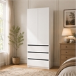 Armoire Wardrobe Closet with 3 Drawers & Hanging Rod White