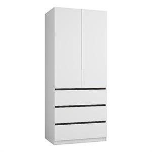 Armoire Wardrobe Closet with 3 Drawers & Hanging Rod White