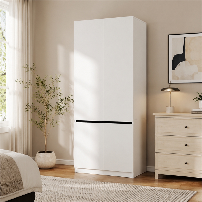 Modern Wardrobe Armoire with Hanging Rod for Bedroom White