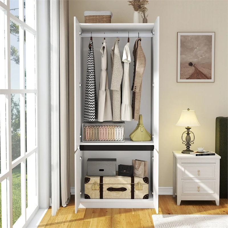 Modern Wardrobe Armoire with Hanging Rod for Bedroom White