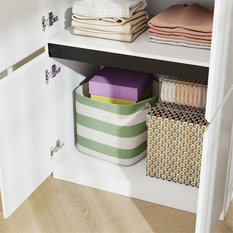 Modern Wardrobe Armoire with Hanging Rod for Bedroom White