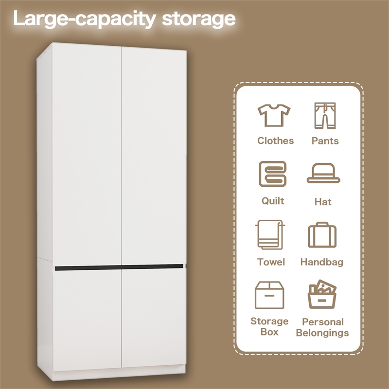 Modern Wardrobe Armoire with Hanging Rod for Bedroom White
