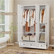 Modern 3-Door Wardrobe Armoire with 2 Drawers & Hanging Rods White