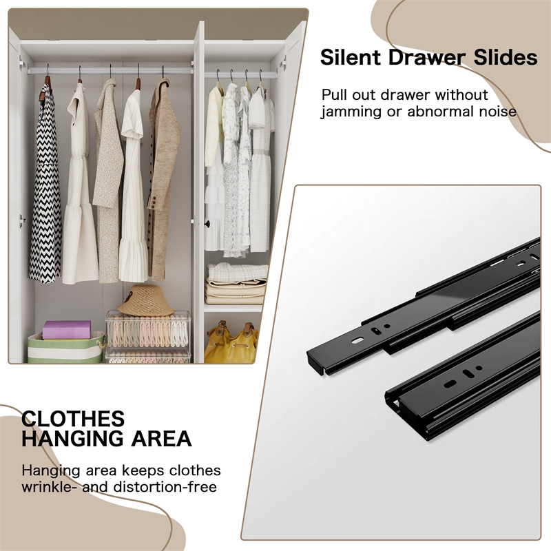 Modern 3-Door Wardrobe Armoire with 2 Drawers & Hanging Rods White