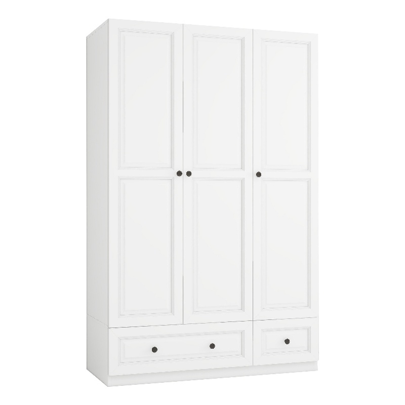 Modern 3-Door Wardrobe Armoire with 2 Drawers & Hanging Rods White