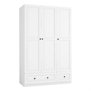 Modern 3-Door Wardrobe Armoire with 2 Drawers & Hanging Rods White