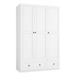 Modern 3-Door Wardrobe Armoire with 2 Drawers & Hanging Rods White