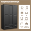 3-Door Wardrobe Armoire with 2 Drawers & Hanging Rods Black