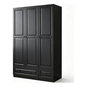 3-Door Wardrobe Armoire with 2 Drawers & Hanging Rods Black