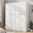 Modern Large Wardrobe Armoire with 4 Doors & 2 Drawers White