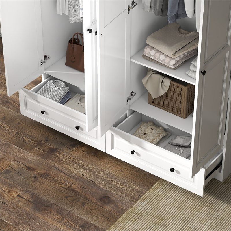 Modern Large Wardrobe Armoire with 4 Doors & 2 Drawers White